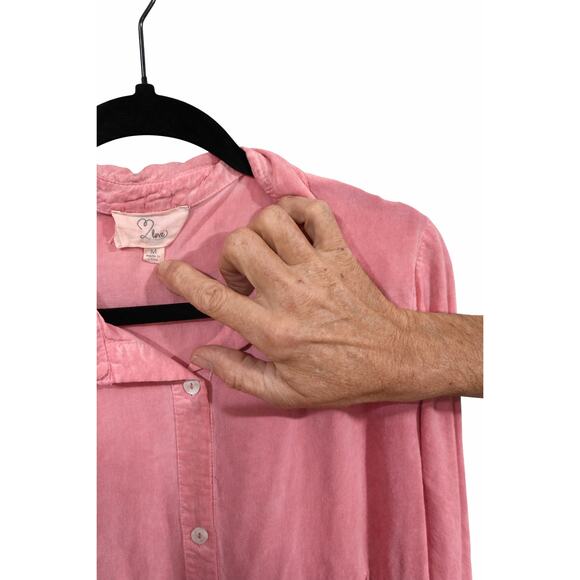 2Love Medium Pink Babydoll Tunic Blouse Lace Hem Boho Cottagecore Button Front - Picture 8 of 9